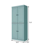 72" Aqua Solid Wood Adjustable Six Tier Library Bookcase with Four Doors