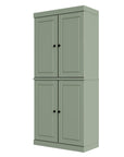72" Sage Solid Wood Adjustable Six Tier Library Bookcase with Four Doors