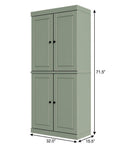 72" Sage Solid Wood Adjustable Six Tier Library Bookcase with Four Doors