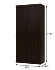 72" Espresso Solid Wood Adjustable Six Tier Library Bookcase with Four Doors