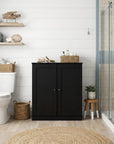 32" White Solid Wood Shaker Style Double Door Linen Cabinet