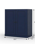 32" White Solid Wood Shaker Style Double Door Linen Cabinet