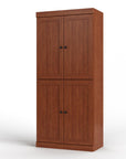 32" Coffee Solid Wood Four Door Linen Cabinet