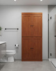 32" Coffee Solid Wood Four Door Linen Cabinet