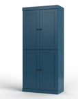 32" Teal Blue Solid Wood Four Door Linen Cabinet