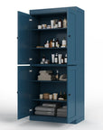 32" Teal Blue Solid Wood Four Door Linen Cabinet