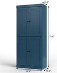 32" Teal Blue Solid Wood Four Door Linen Cabinet