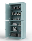 32" Aqua Solid Wood Four Door Linen Cabinet