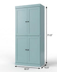 32" Aqua Solid Wood Four Door Linen Cabinet