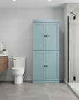 32" Aqua Solid Wood Four Door Linen Cabinet