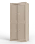 32" Beige Solid Wood Four Door Linen Cabinet