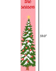 59" Green Pink And White Solid Wood Christmas Christmas Tree Porch Sign