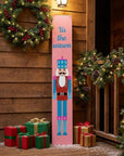 47" Blue And Pink Solid Wood Tis The Season Christmas Nutcracker Porch Sign