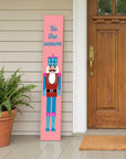 47" Blue And Pink Solid Wood Tis The Season Christmas Nutcracker Porch Sign