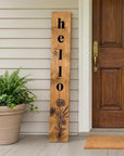 59" Black And Natural Solid Wood Wildflowers Hello Porch Sign