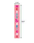 59" Pink And White Solid Wood Merry & Bright Christmas Snow Scene Porch Sign