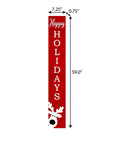 59" Red And White Solid Wood Happy Holidays Christmas Reindeer Porch Sign