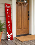 59" Red And White Solid Wood Happy Holidays Christmas Reindeer Porch Sign