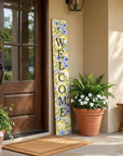47" Black Blue Cream And Green Solid Wood Daisies Welcome Porch Sign
