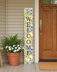 59" Black Blue Cream And Green Solid Wood Daisies Welcome Porch Sign