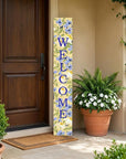 47" Black Blue Cream And Green Solid Wood Daisies Welcome Porch Sign