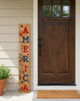 47" Natural Red And Blue Solid Wood God Bless America Porch Sign