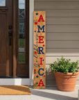 47" Natural Red And Blue Solid Wood God Bless America Porch Sign