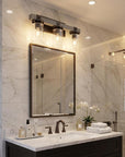 22" Gray Wood Metal And Glass Three Light Bath Bar Vanity Light