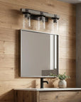 22" Gray Wood Metal And Glass Three Light Bath Bar Vanity Light