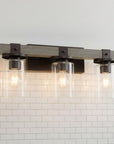 22" Gray Wood Metal And Glass Three Light Bath Bar Vanity Light