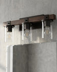 22" Brown Wood Metal And Glass Three Light Bath Bar Vanity Light