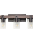 22" Brown Wood Metal And Glass Three Light Bath Bar Vanity Light