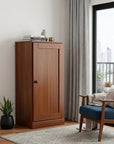 36" Coffee Solid Wood Adjustable Three Tier Library Bookcase with One Door