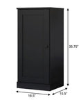 36" Black Solid Wood Adjustable Three Tier Library Bookcase with One Door
