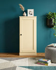 36" Yellow Solid Wood Adjustable Three Tier Library Bookcase with One Door