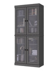 72" Gray Solid Wood Adjustable Six Tier Library Bookcase with Four Doors