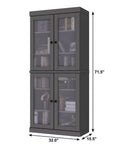 72" Gray Solid Wood Adjustable Six Tier Library Bookcase with Four Doors
