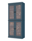 72" Teal Blue Solid Wood Adjustable Six Tier Library Bookcase with Four Doors