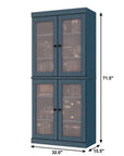 72" Teal Blue Solid Wood Adjustable Six Tier Library Bookcase with Four Doors