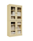 72" Yellow Solid Wood Adjustable Six Tier Library Bookcase with Four Doors
