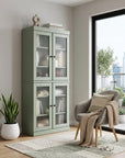 72" Sage Solid Wood Adjustable Six Tier Library Bookcase with Four Doors