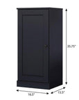 36" Black Solid Wood Adjustable Three Tier Library Bookcase with One Door