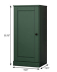36" Green Solid Wood Adjustable Three Tier Library Bookcase with One Door