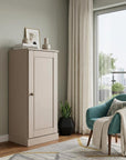 36" Beige Solid Wood Adjustable Three Tier Library Bookcase with One Door