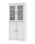 72" White Solid Wood Adjustable Six Tier Library Bookcase with Four Doors