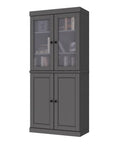 72" Gray Solid Wood Adjustable Six Tier Library Bookcase with Four Doors
