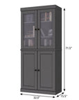 72" Gray Solid Wood Adjustable Six Tier Library Bookcase with Four Doors