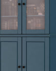 72" Teal Blue Solid Wood Adjustable Six Tier Library Bookcase with Four Doors