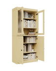 72" Yellow Solid Wood Adjustable Six Tier Library Bookcase with Four Doors