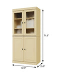 72" Yellow Solid Wood Adjustable Six Tier Library Bookcase with Four Doors